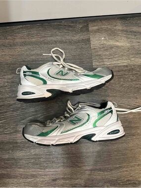 New Balance White and Green Athletic Sneakers